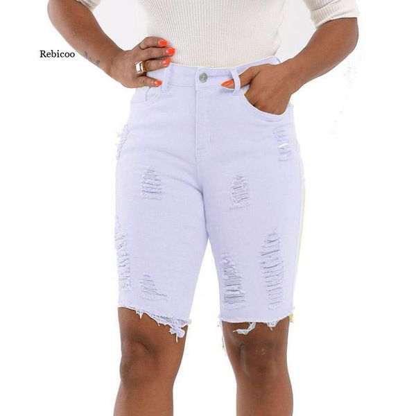 

women's shorts summer denim skinny ripped women high waist distressed knee length stretch jeans slim, White;black