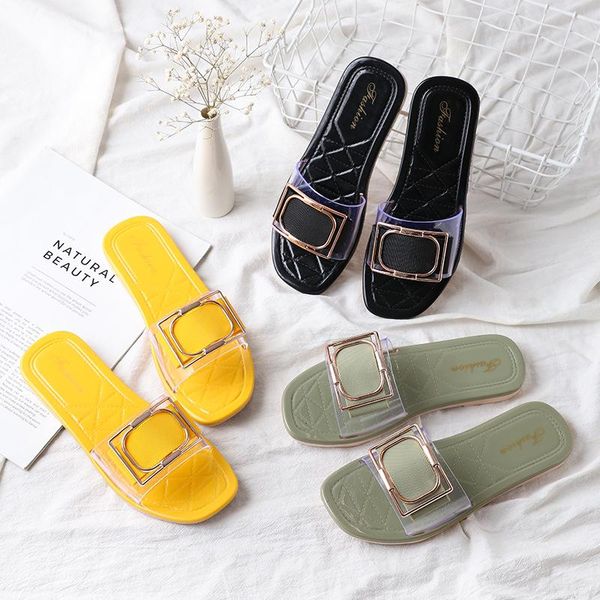 

slippers summer for 2021 women wearing fashionable beach shoes, Black