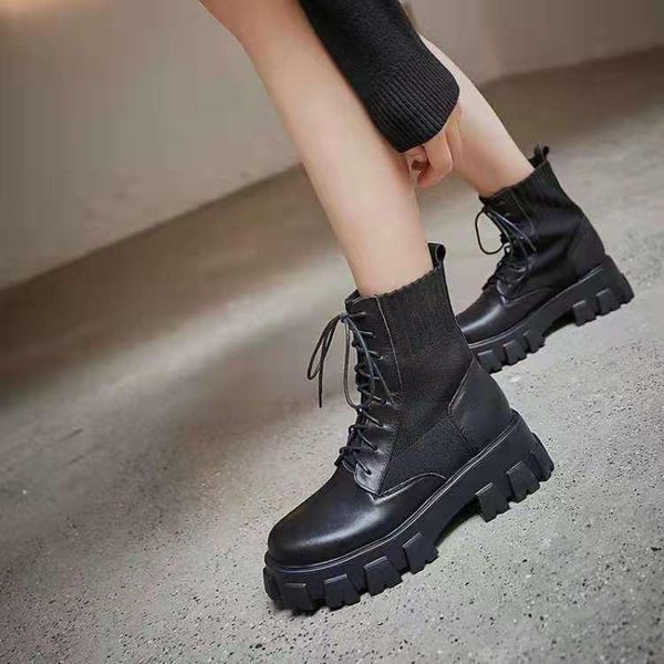 

boots woman head chalaza solid color short genuine leather 2021, Black