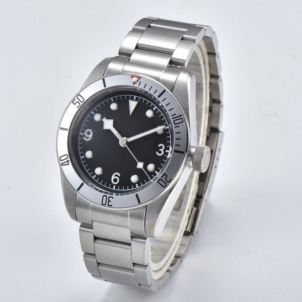 

clock automatic watch 2019 men 41mm steel case black sterile marker plate military mineral glass illuminating hand dt05, Slivery;brown