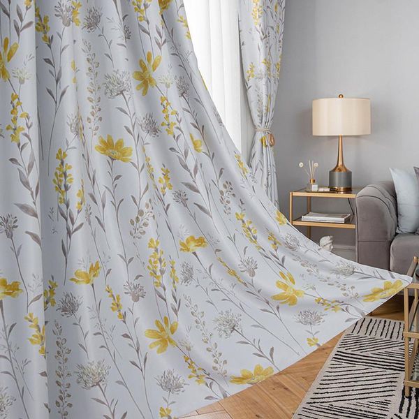 

curtain & drapes modern pastoral high blackout yellow flowers printing curtains finished for living room bedroom kitchen custom #4