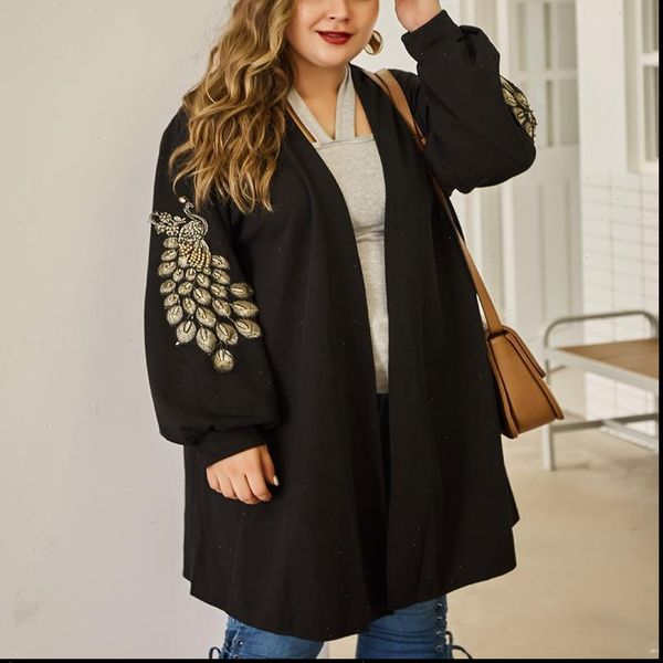 

autumn large size womens sweater 4xl 5xl 6xl 7xl 8xl fashion peacock embroidery knit cardigan pure color thin coat bust 138cm, White;black