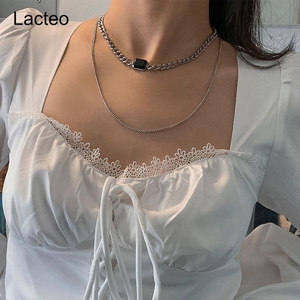 

pendant necklaces lacteo neo gothic stainless steel clavicle chain choker necklace vintage black color rhinestone jewelry accessories, Silver