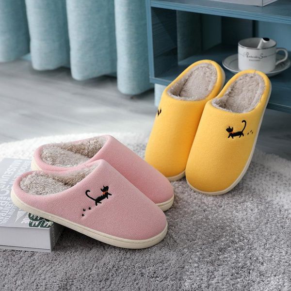 

slippers winter women's home soft cozy memory foam warm cartoon ladies shoes plush cotton couple fur for women unisex, Black