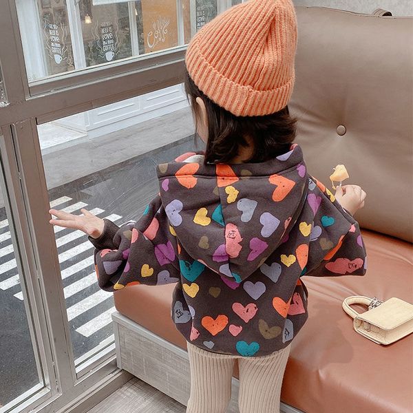 

girl sweaters with plush and thick 2020 new autumn and winter children's warm cotton-padded clothes baby foreign love hooded top, Black