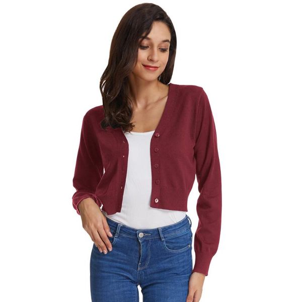

women's jackets solid pink ribbed sleeve v-neck cropped cotton knitwear buttoned open-front cardigan casual coat, Black;brown