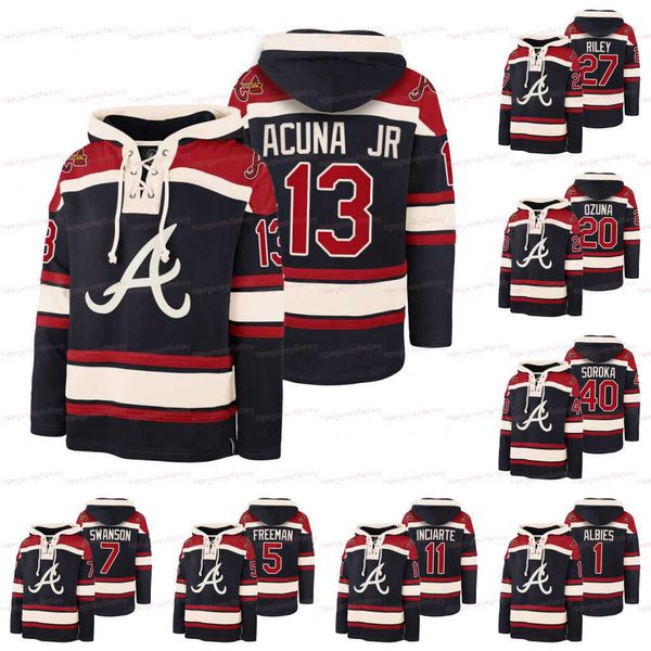 

13 ronald acuna jr. legacy vintage hockey lacer hoodie freddie an marcell ozuna dansby swanson ozzie albies austin riley mike soroka, Black