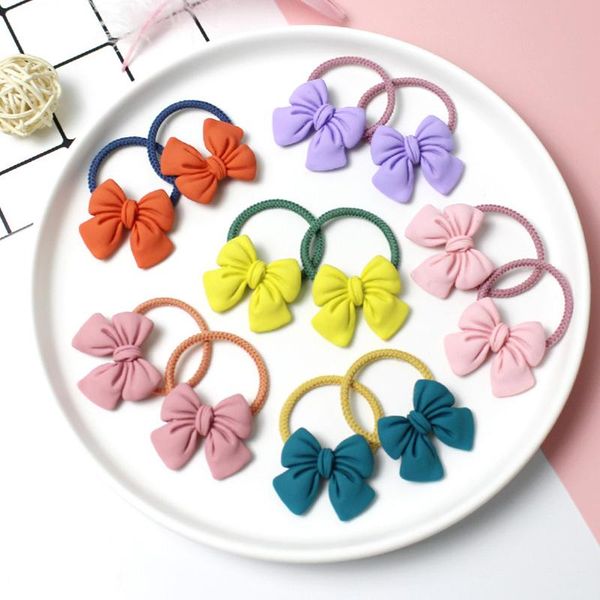 

hair accessories 2pcs candy color girls rope cute ponytail holder bowknot elastic bands bow ties children gum scrunchies, Slivery;white
