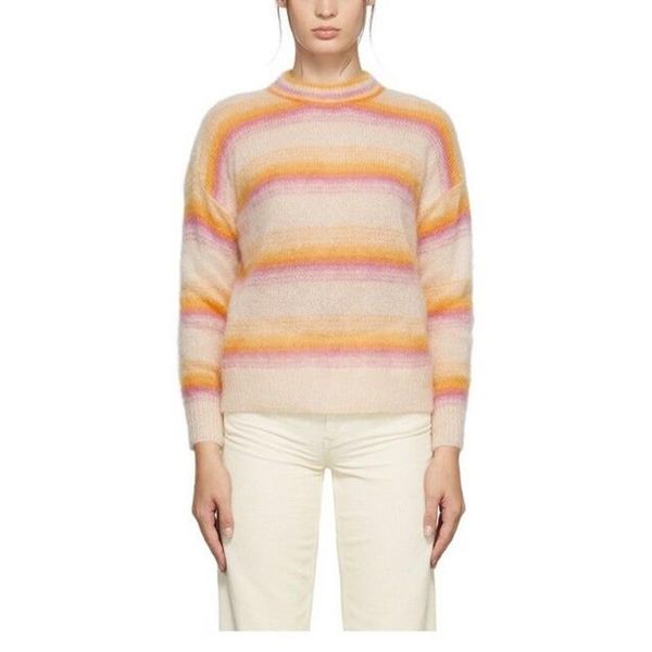 

women's sweaters women gradient color knit sweater 2021 long sleeve o-neck ladies stripes pullover female loose mohair knitwear, White;black