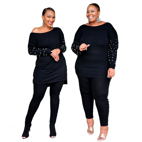 

2021 new plus size 5xl 2 piece set women outfits pearls loose and pants sets pesrls strethy casual tracksuit wholesale dropshipping dp7g, Gray