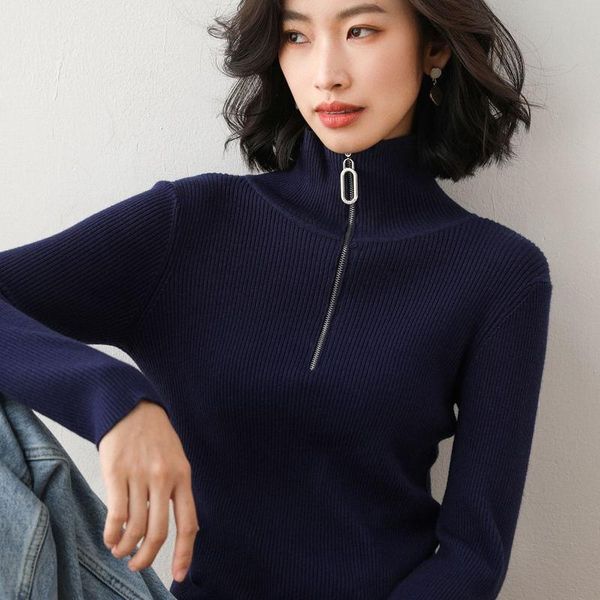 

women's sweaters cashmere 20 autumn and winter elegant half-collar zipper slim fit tight slimming knitted bottoming sweater, White;black