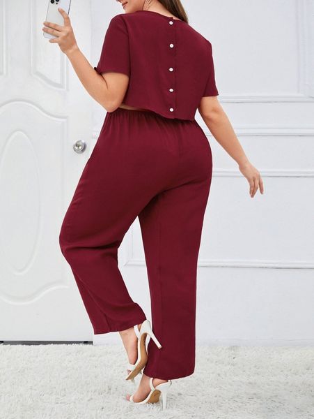 

plus cut out button back jumpsuit p6dt#, Black