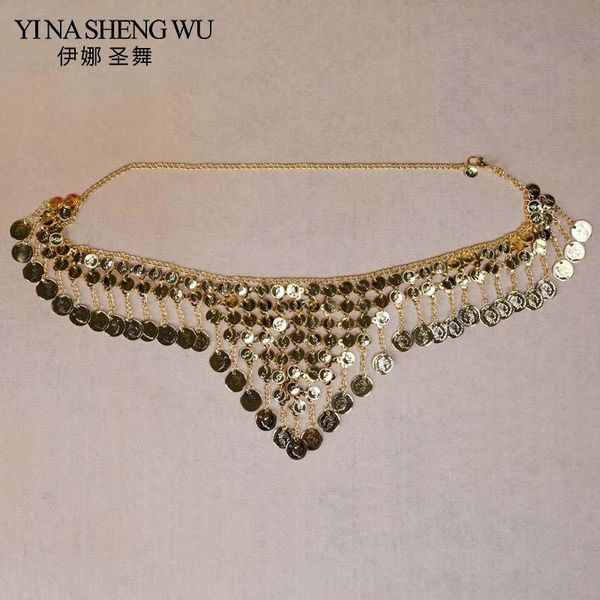 

stage wear dancer's coin waist belt triangle belly dance chain ornament oriental metal, Black;red