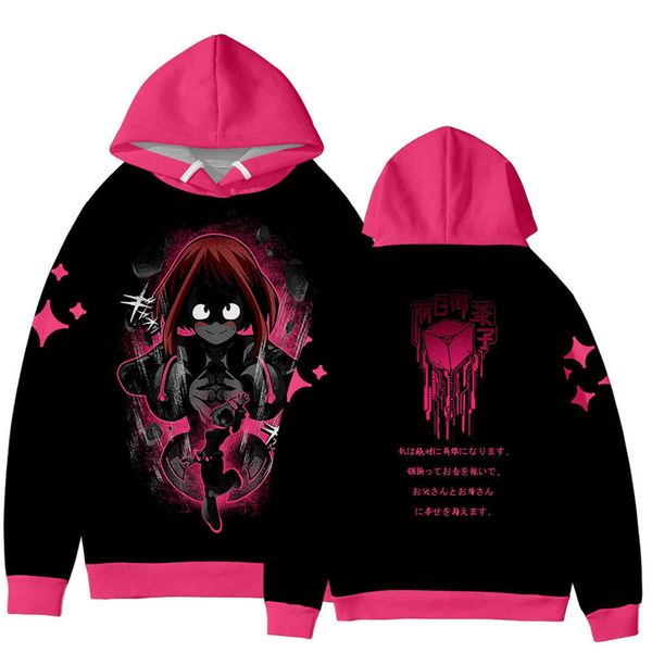 

theme costume anime meu herÃ³i academia cosplay hoodie feminino harajuku moletom boku nenhum ochaco uraraka pullover com capuz jaqueta kpop, Black;red
