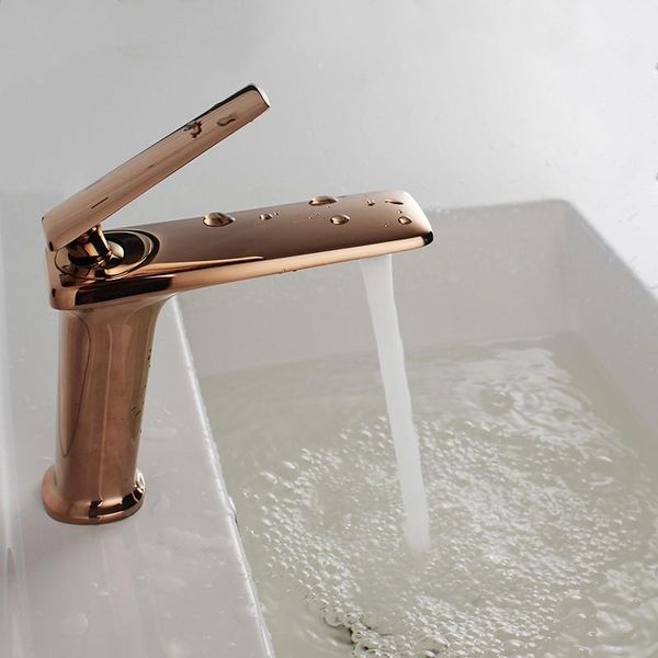 

rose gold brass bathroom sink faucet cold water basin mixer copper faucets1