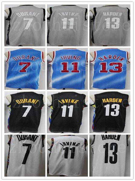 

2021 new 100% embroidery kevin kyrie 7 durant mens jersey 11 irving 13 city harden 13 basketball jersey black white blue, Black;red