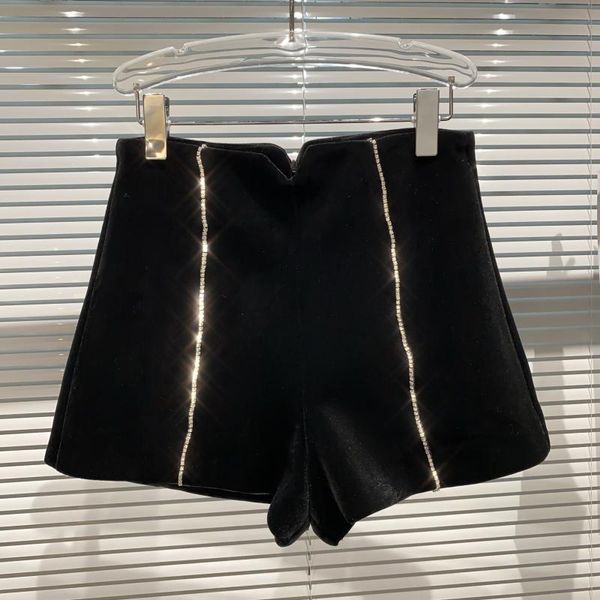 

women's shorts 2021 winter rhinestone gold velvet office lady womens slim high waisted all-matching feminino, White;black
