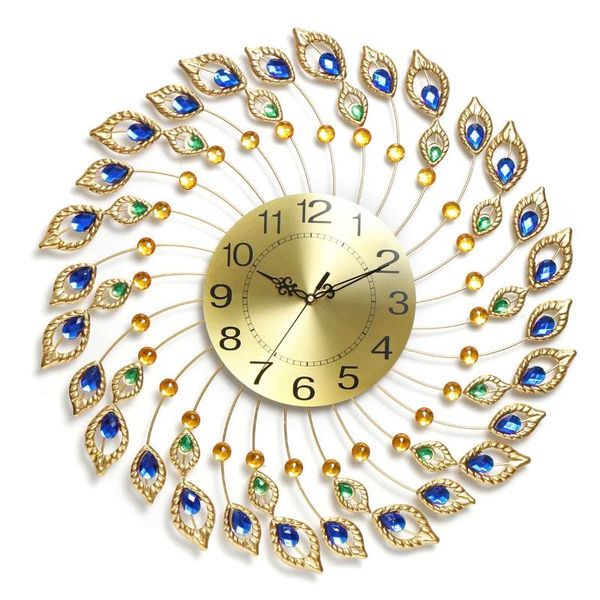 

wall clocks large 3d gold diamond crystal peacock clock metal watch for modern home living room decoration diy ornaments 62x62cm