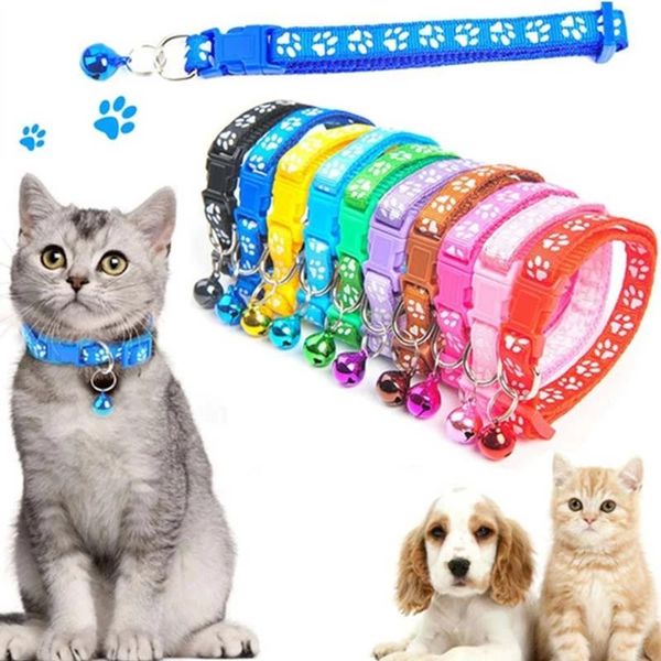 

cat collars & leads 12color pet collar adjustable cute colorful print supplies dog necklace bells safety drop