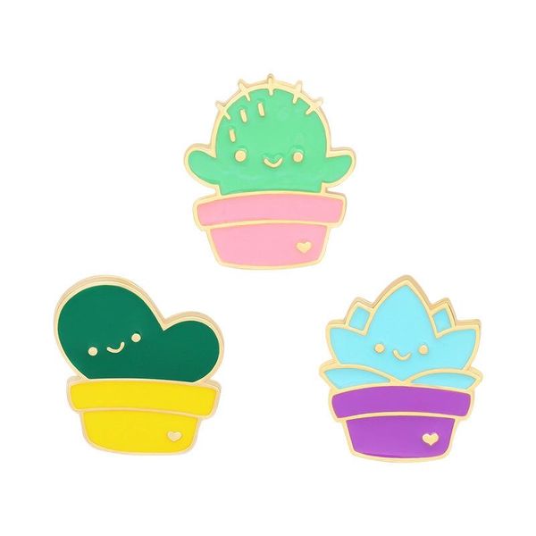 

pins, brooches cartoon potted plant for women mini green succulents cactus enamel pin shirt lapel metal badge jewelry, Gray