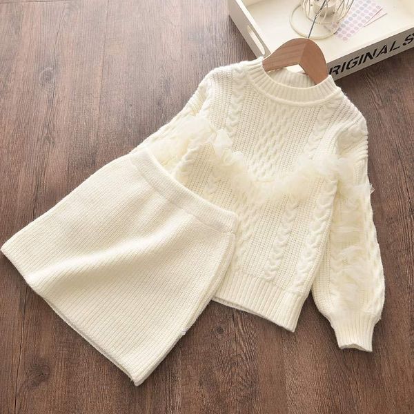 

clothing sets keelorn girls sweater set autumn lace skirt 2pcs suit children cute clothes girl boutique outfits winter, White