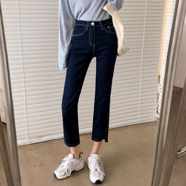 

women's jeans korean retro high waist straight pants in 2021, Blue