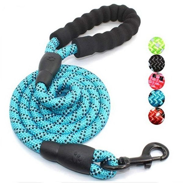 

dog collars & leashes 5ft strong leash running climbing walk rope night reflective threaded for large small dogs pet training handle 5 color