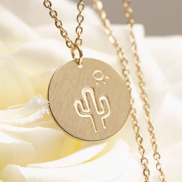 

pendant necklaces minimalist 316l stainless steel necklace cactus necklaces18mm disc charms for ladies daily collier friends gift, Silver