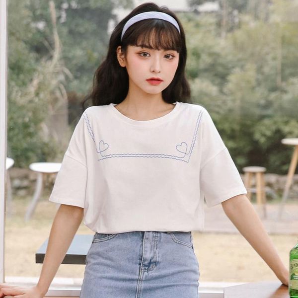 

women's t-shirt summer khaki 2021 loose round neck short sleeve cotton love student base basic white t top