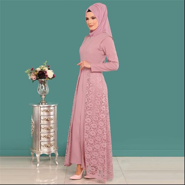 

slim fit elegant muslim dress maxi dubai solid floor length abaya long sleeve dresses without hijab, Black;gray