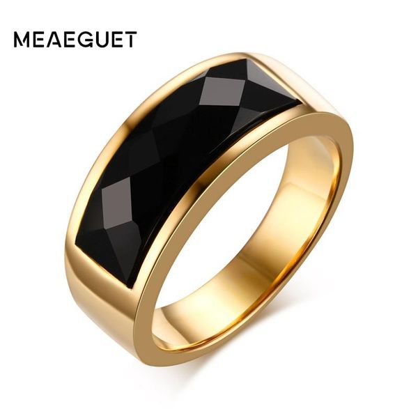 

wedding rings meaeguet cool men stainless steel black rhombic cut stone band bague homme 8mm wide, Slivery;golden
