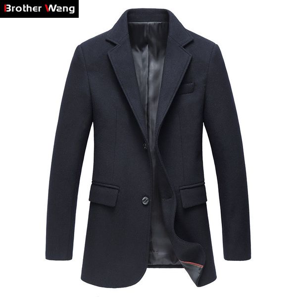 

2021 autumn winter new men's suit collar wool classic style business fashion slim fit solid color coat male brand clothes ae5t, Black