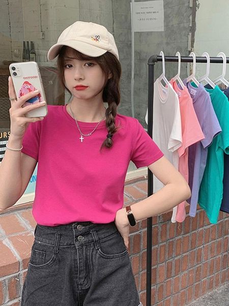 

women's t-shirt pure cotton 2021 summer short sleeve with top, White