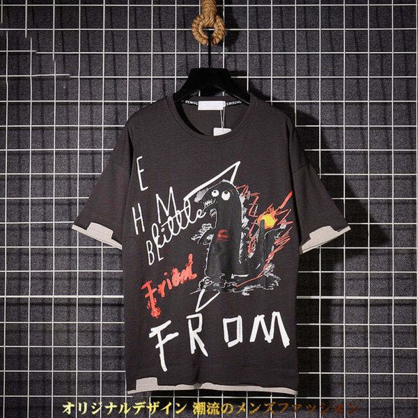 

2021 new japanese men's tide marks half-sleeves short manga five-point shirt ghu1, White