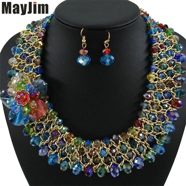 

earrings & necklace statement 2021 fashion jewelry sets handmade beads chain crystal flowers dubai vintage bijoux accessories, Silver