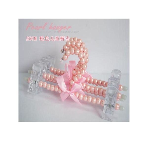 

10pcs/lot 25cm child pearl plastic hangers pink pant clips baby hangers for pant skirt bra cloth qylkzh