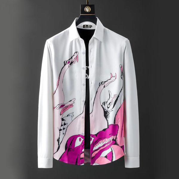 

2021 new algodo vestido masculina arco-ris animal impresso camisa de alta qualidade magro ajuste camisas casuais 28mu, White;black