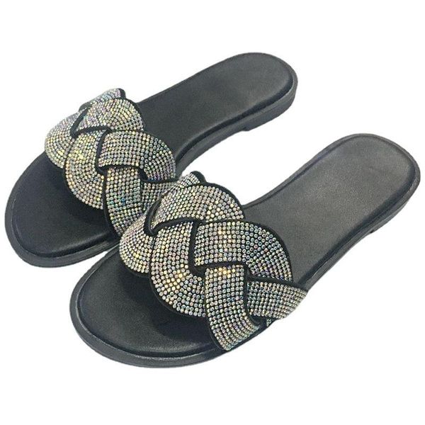 

sandals women shoes casual summer fashion rhinestone female open toe plus size gladiator sandal flat, Black