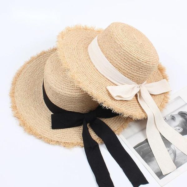 

wide brim hats 2021 summer sun hat bow 100%raffia visor temperament flat straw women's sea beach vacation leisure sunscreen, Blue;gray