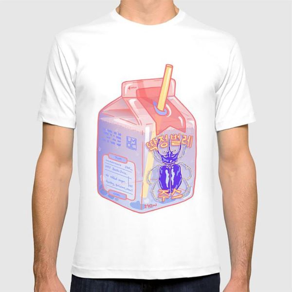 

men's t-shirts beetle juice t shirt drink carton milk box sweet treat snack korea, White;black
