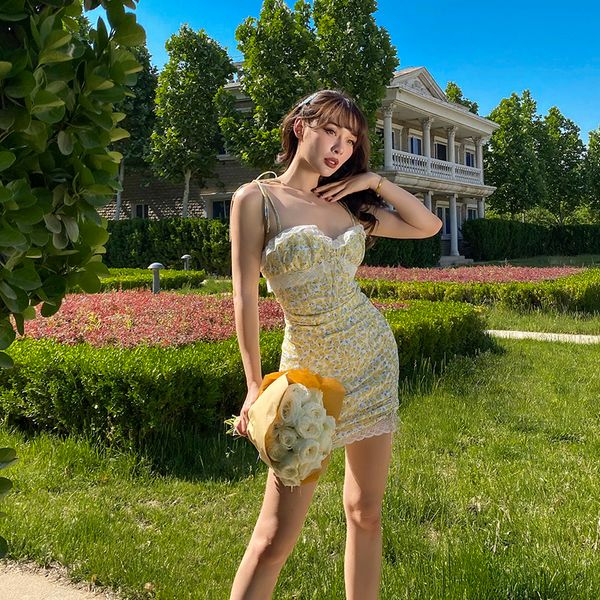 

2021 new vintage floral yellow plissate lace gowns girdle above the knee sheath dress light summer elastic rfrf, Black;gray