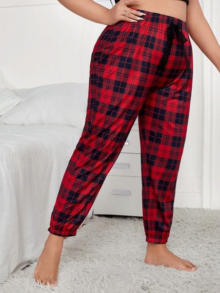 

plus plaid print sleep pants b2vd#, Black;white