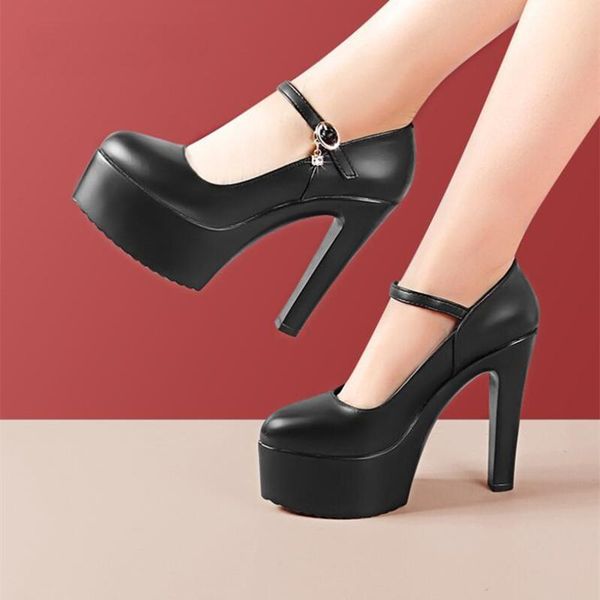 

dress shoes 2021 women's genuine leather high heels super heel 13 cm catwalk female party platform pump, Black