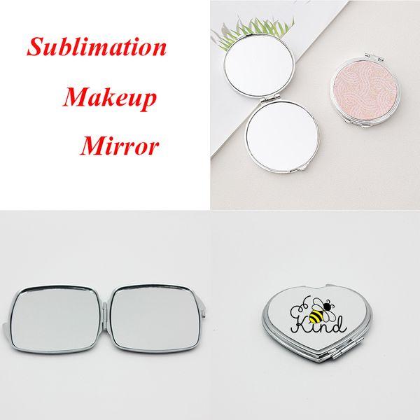 Sublimação em branco Espelho Metal Maquiagem Vidro Com Chave Anel Dobrável Espelhos Duplos Sided Gift 6 Estilos