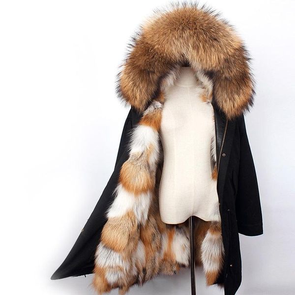 

women's fur & faux real coat women winter thick warm jackets 2021 coats fashionable woman plus size streetwear outerwear, Black