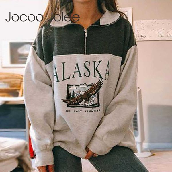 

fashion women's cotton stand collar half zipper letter printing hoodies oversized pullover vintage casual loose sweatshirt 210619, Black