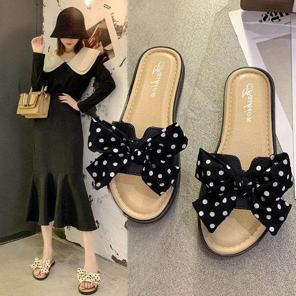 

slippers slippers, bowknot students wear soft-soled non-slip, Black