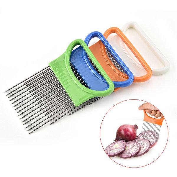 Fácil corte de cebola titular fork aço inoxidável + plástico vegetal slicer cortador de tomate metal agulha gadgets frok