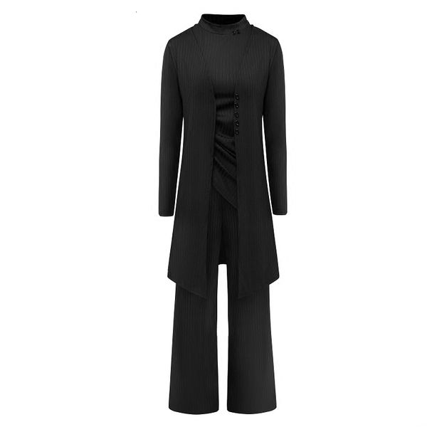 

autumn and winter new temperament fine leisure three-piece fashion wide pants leg women of great size long sleeve's suit snvi, Gray