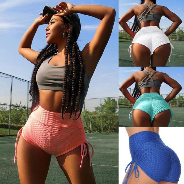 

yoga outfits women casual solid color bandage pleated hip fitness shorts pantalones workout leggings spodnie dams, White;red